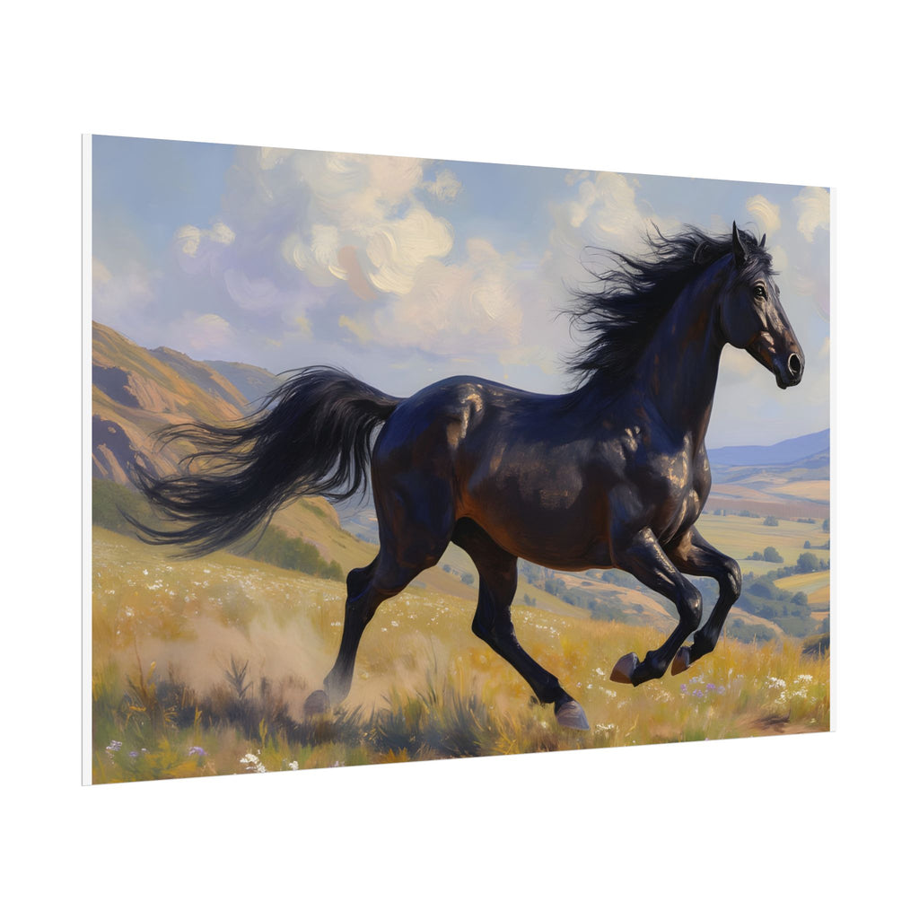 Muurdecoratie met rennende zwarte hengst - Paardenschilderij - Poster 