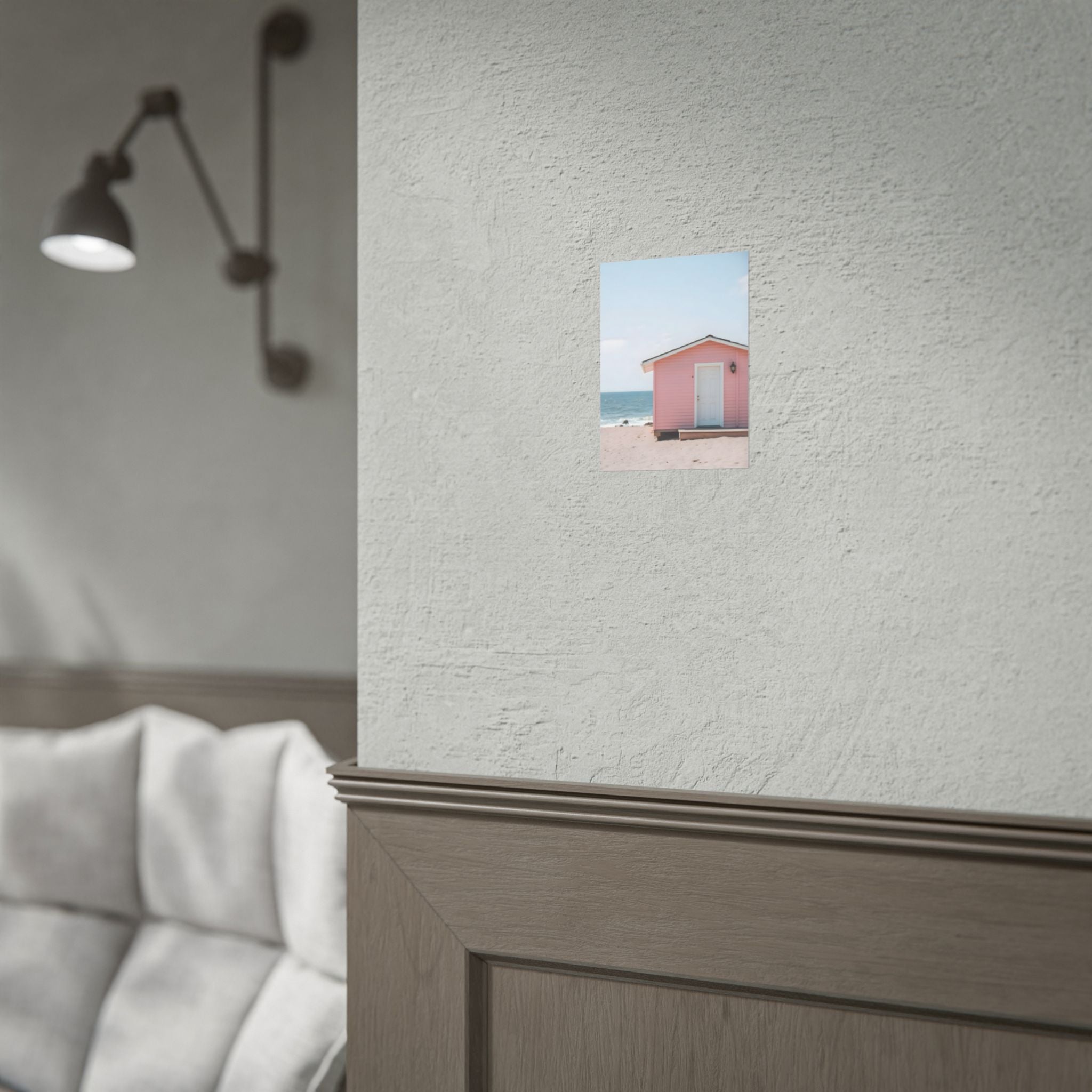 Roze strandhuisje als muurdecoratie - Poster 