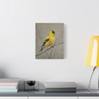 Goldfinch Wall Art Canvas — Yellow Songbird Painting on Branch, Matte Stretched Canvas
