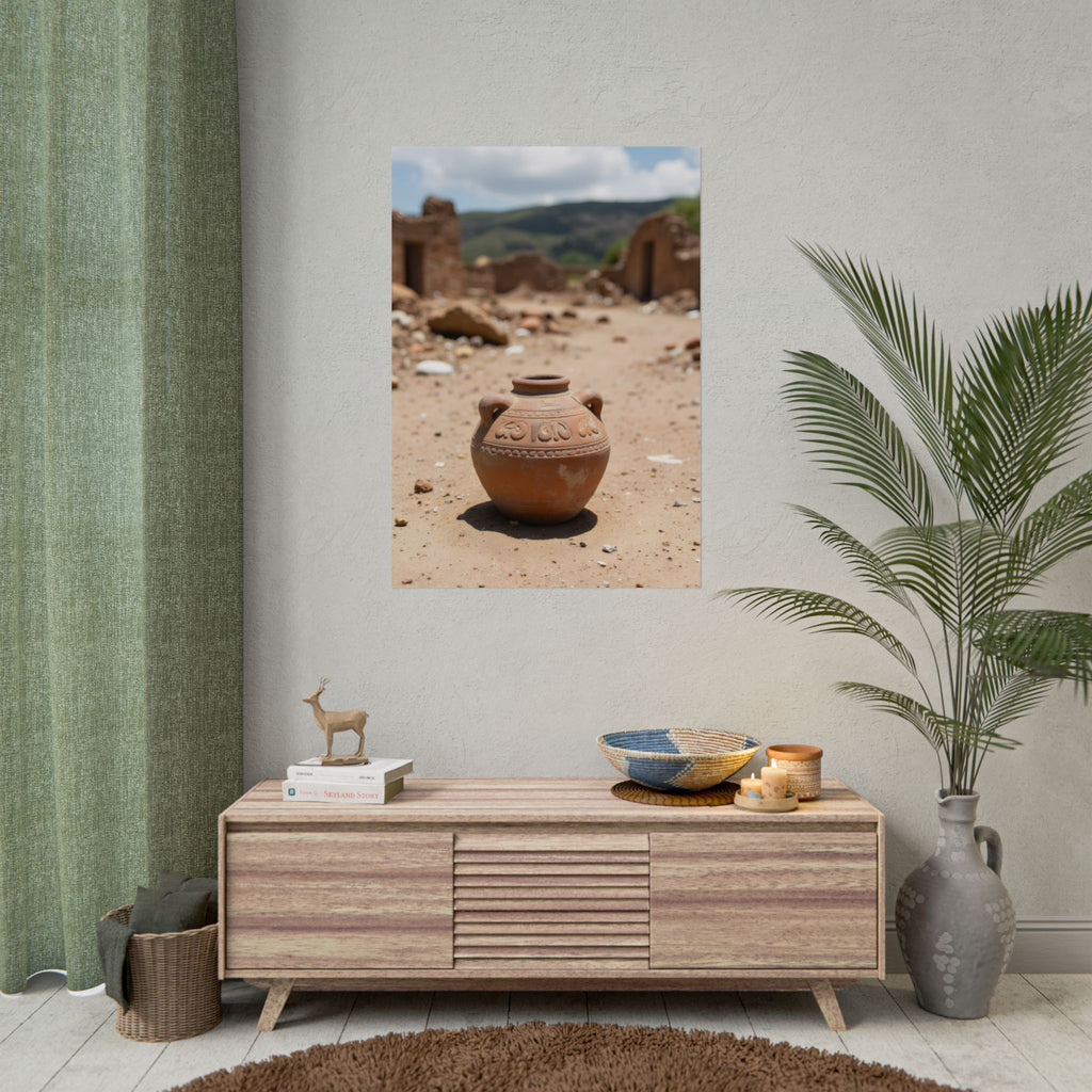 Rustieke terracotta bloempotwoestijnposter - opgerolde fotoafdruk