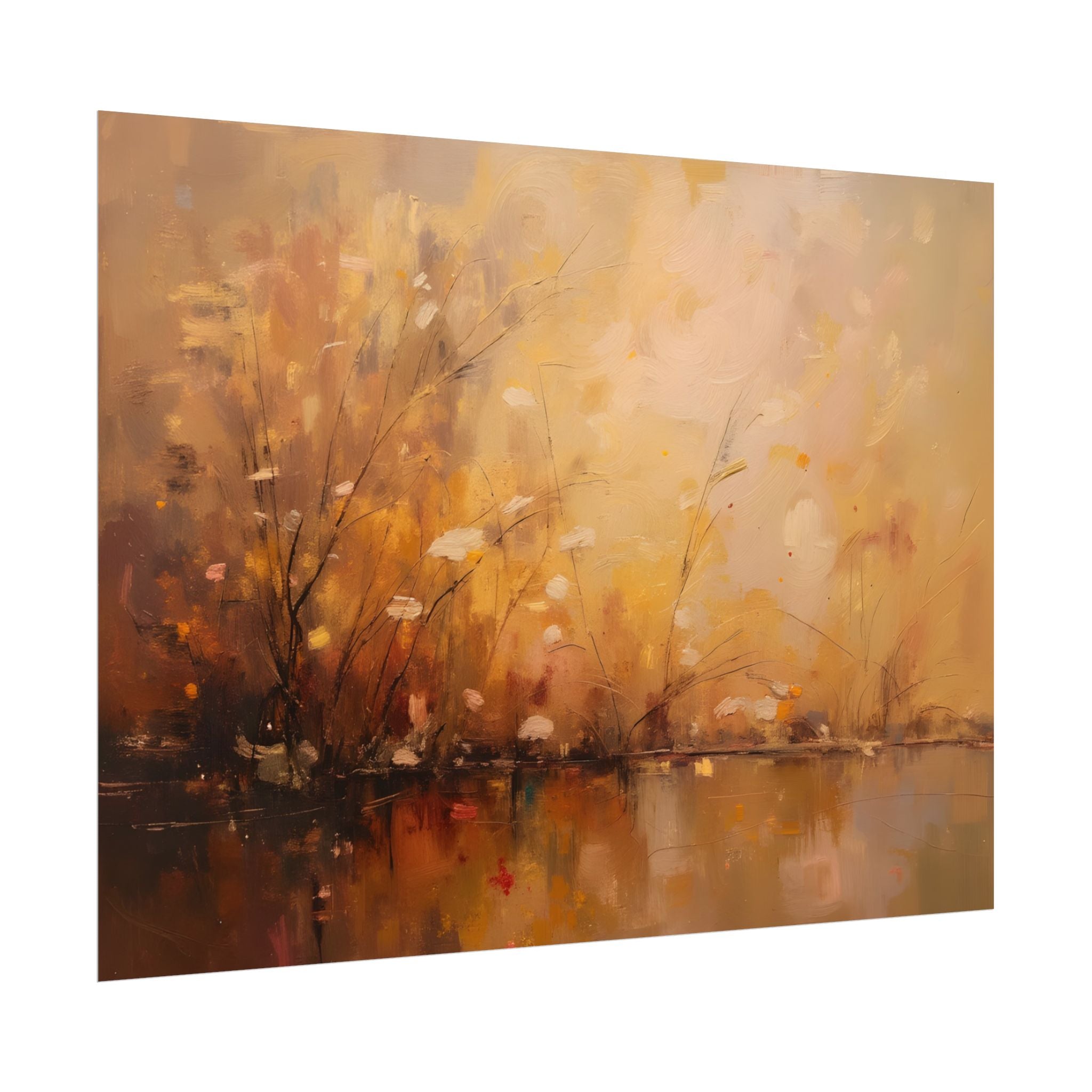 Abstracte muurdecoratie met gouden weidemotief - Poster 
