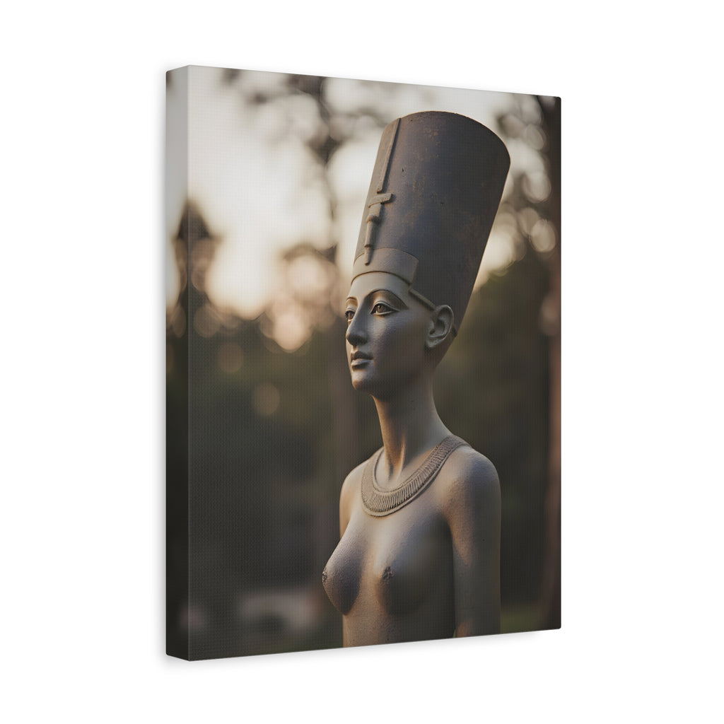 Bronzen standbeeld van Nefertiti als wanddecoratie - Egyptische beeldhouwkunst - Fotografie - Koningin van Egypte - Opgespannen canvas 