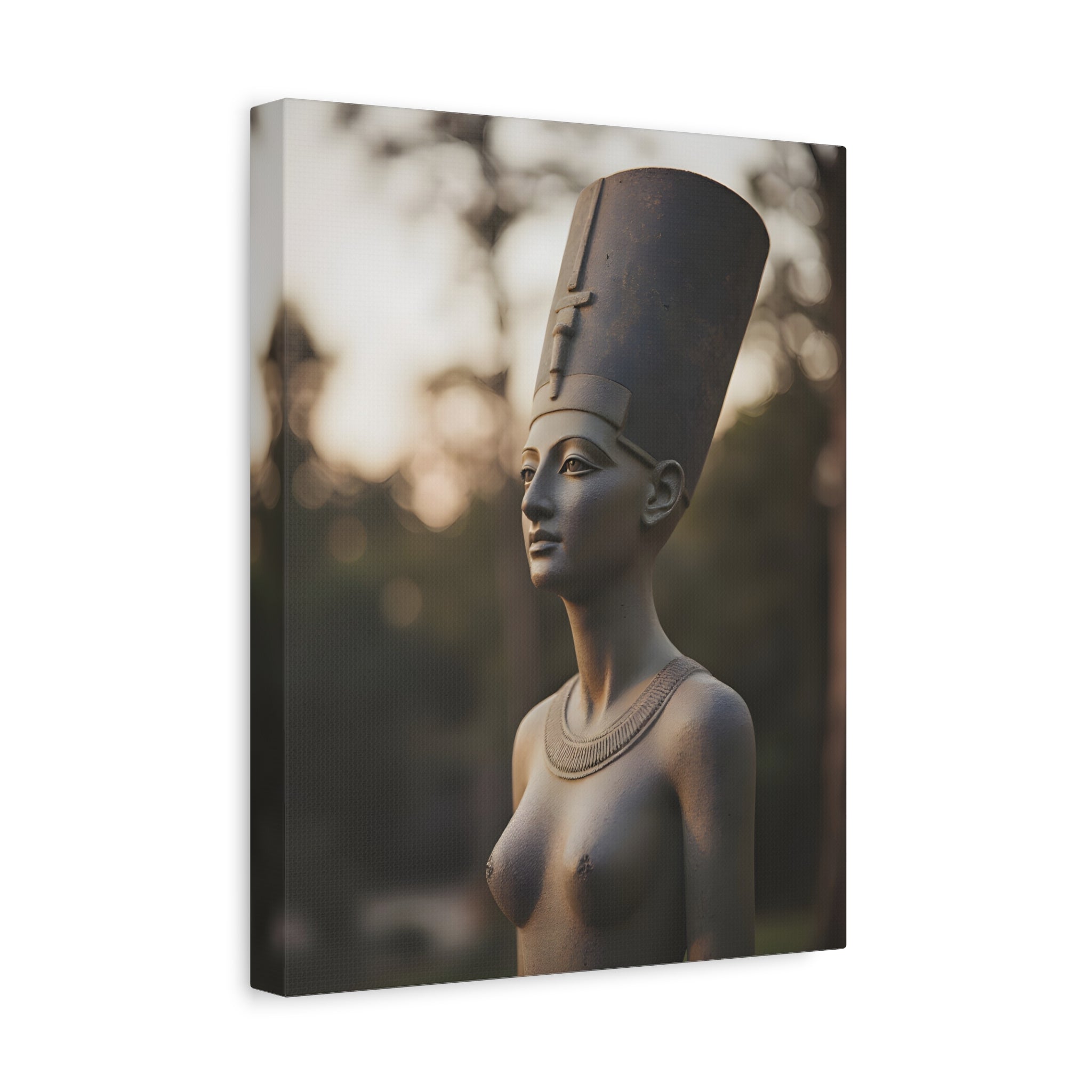 Bronzen standbeeld van Nefertiti als wanddecoratie - Egyptische beeldhouwkunst - Fotografie - Koningin van Egypte - Opgespannen canvas 