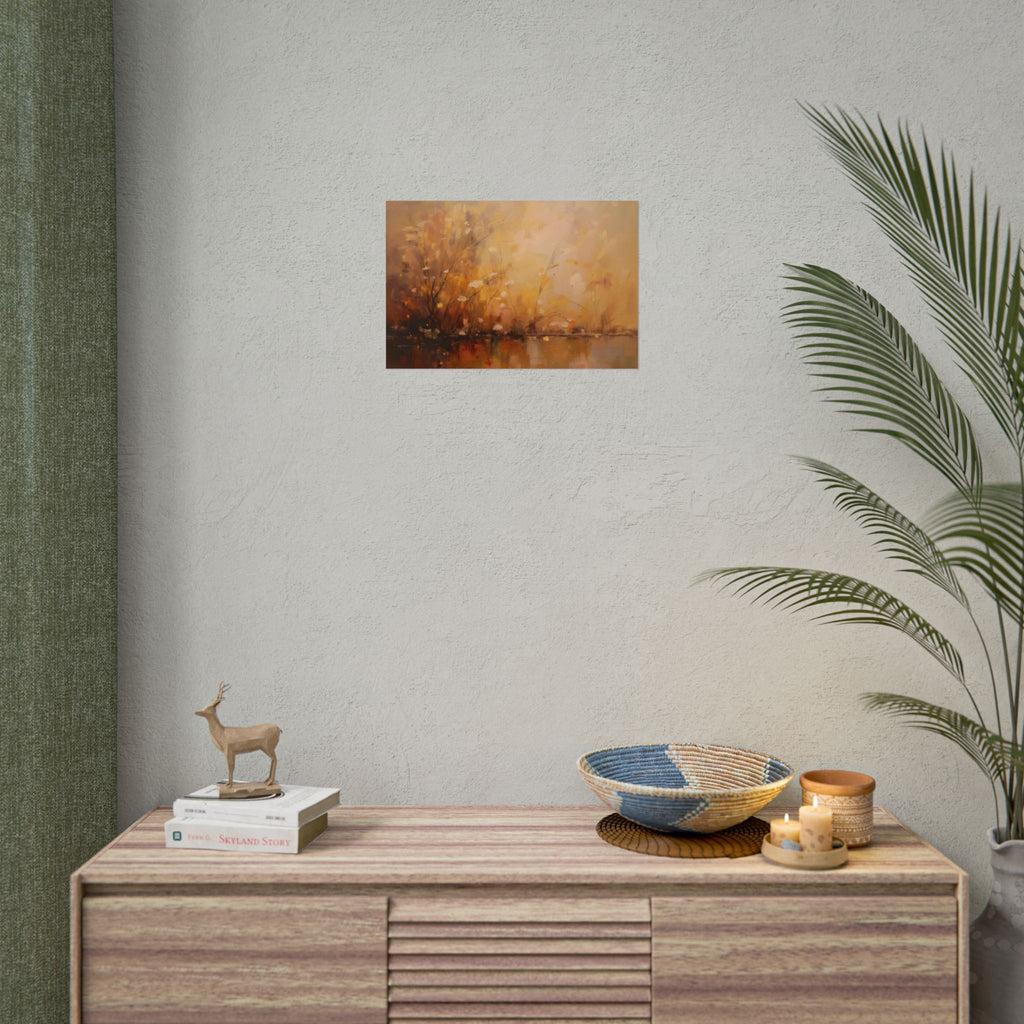 Abstracte muurdecoratie met gouden weidemotief - Poster 