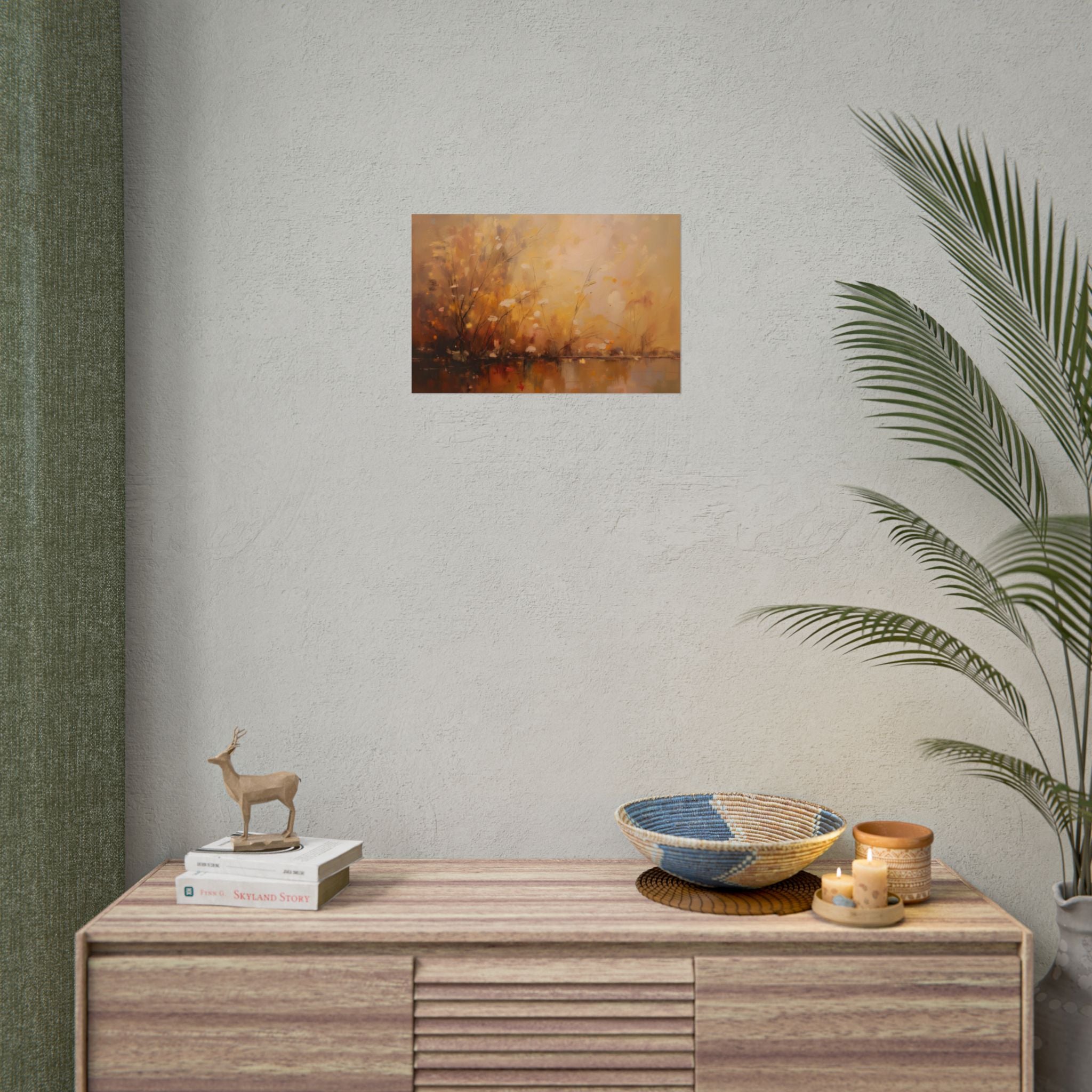 Abstracte muurdecoratie met gouden weidemotief - Poster 