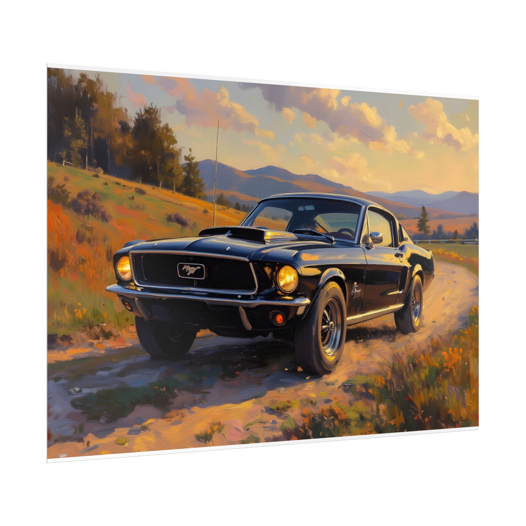 Vintage Mustang Sunset Muurdecoratie - Klassieke Muscle Car - Poster 