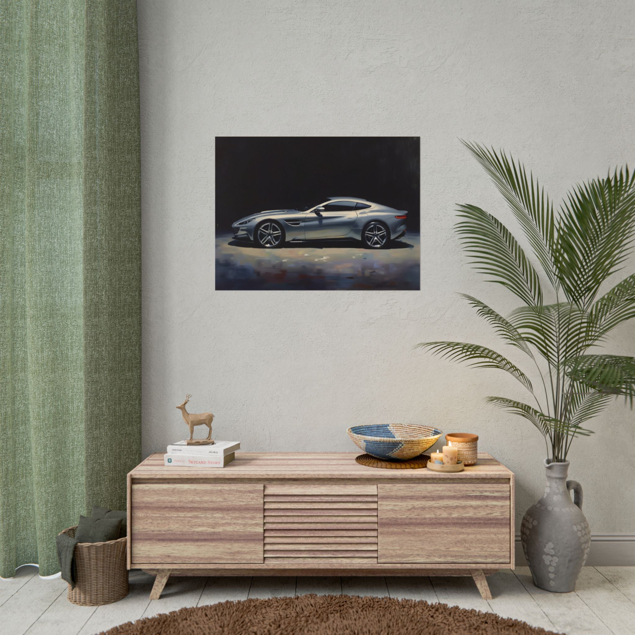 Sports Car Poster - Silver GT Automotive Art Print (Rolled Poster)