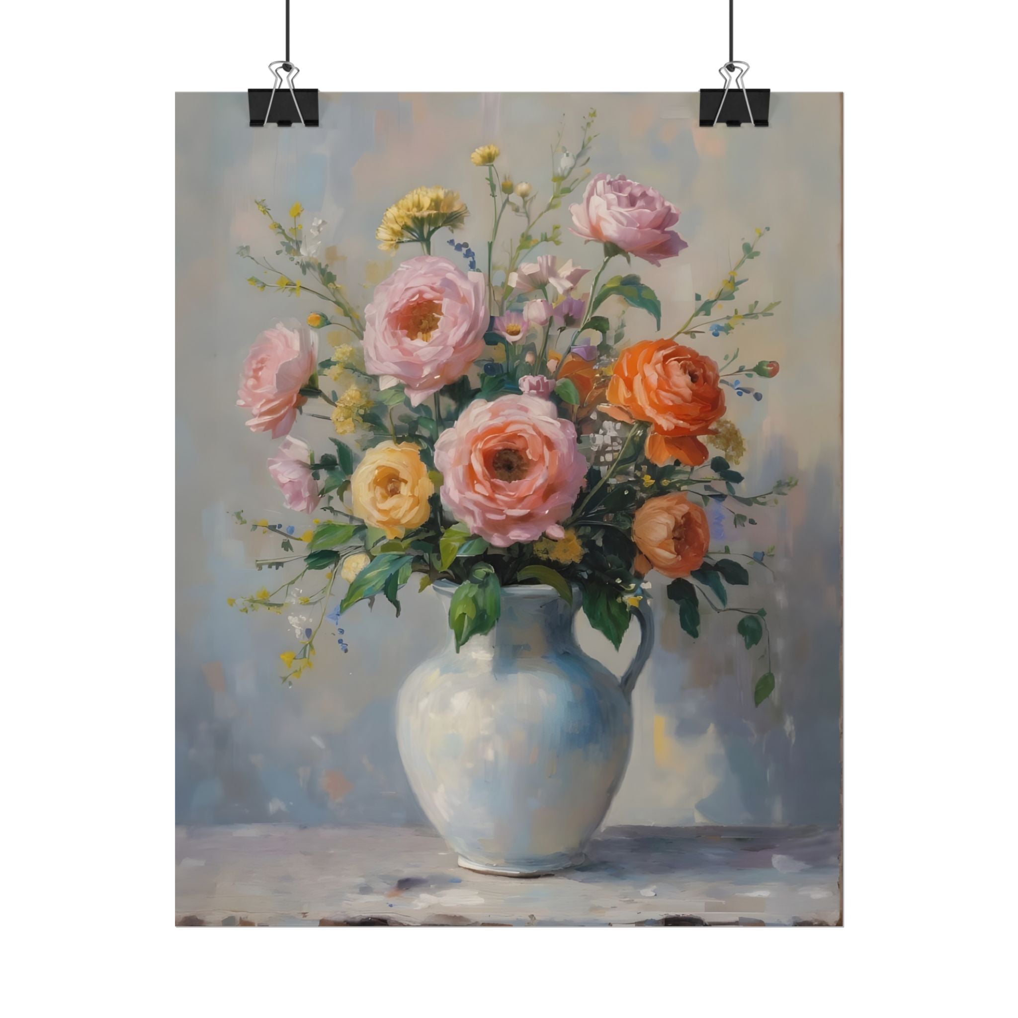 Bunte Rosen im Krug – Romantisches Rosenstrauß-Wandbild