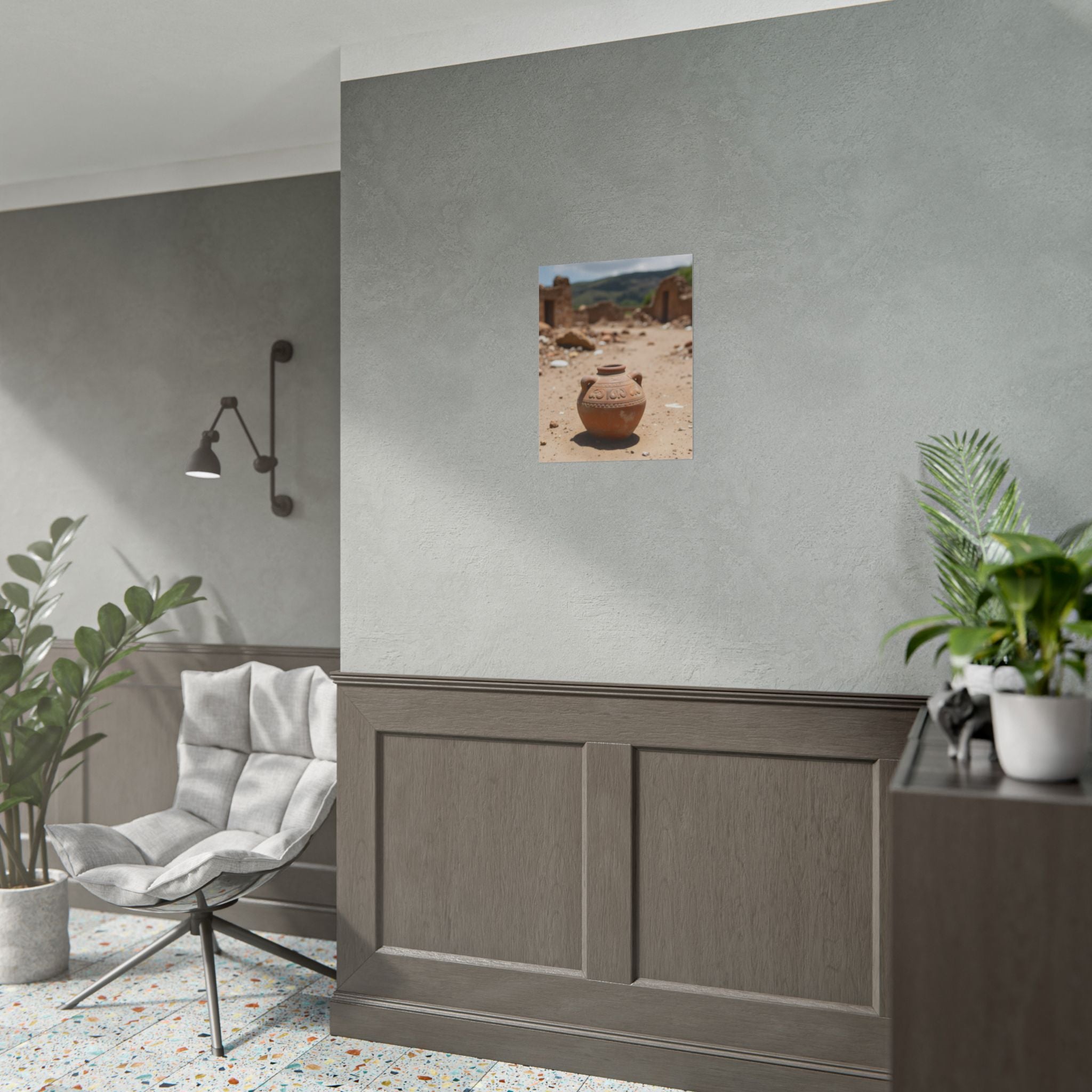 Rustieke terracotta bloempotwoestijnposter - opgerolde fotoafdruk