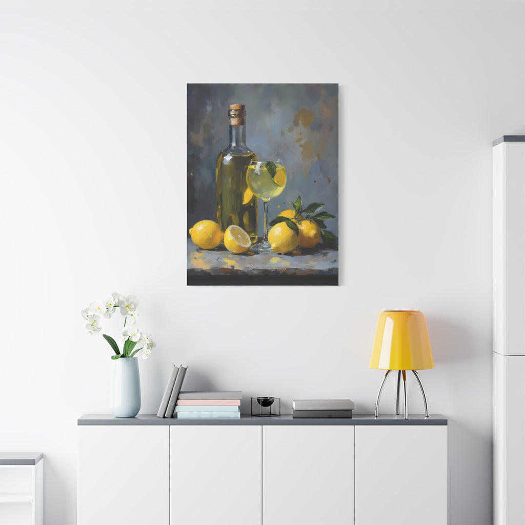 Limoncello with lemons Still Life Matte Canvas Wall Art