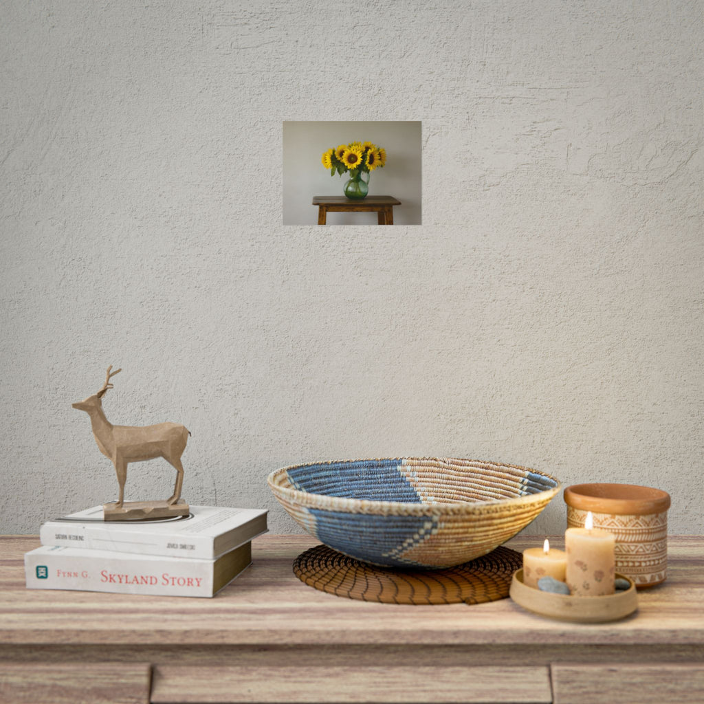 Zonnebloemen in een groene kruik - Muurdecoratie - Poster 