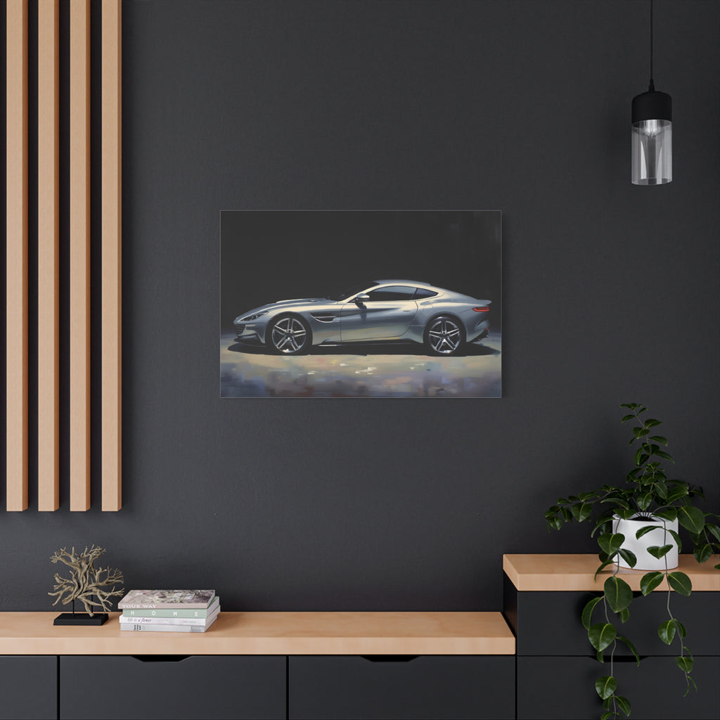 Silver Sports Car Matte Canvas Print — Modern Automotive Wall Art