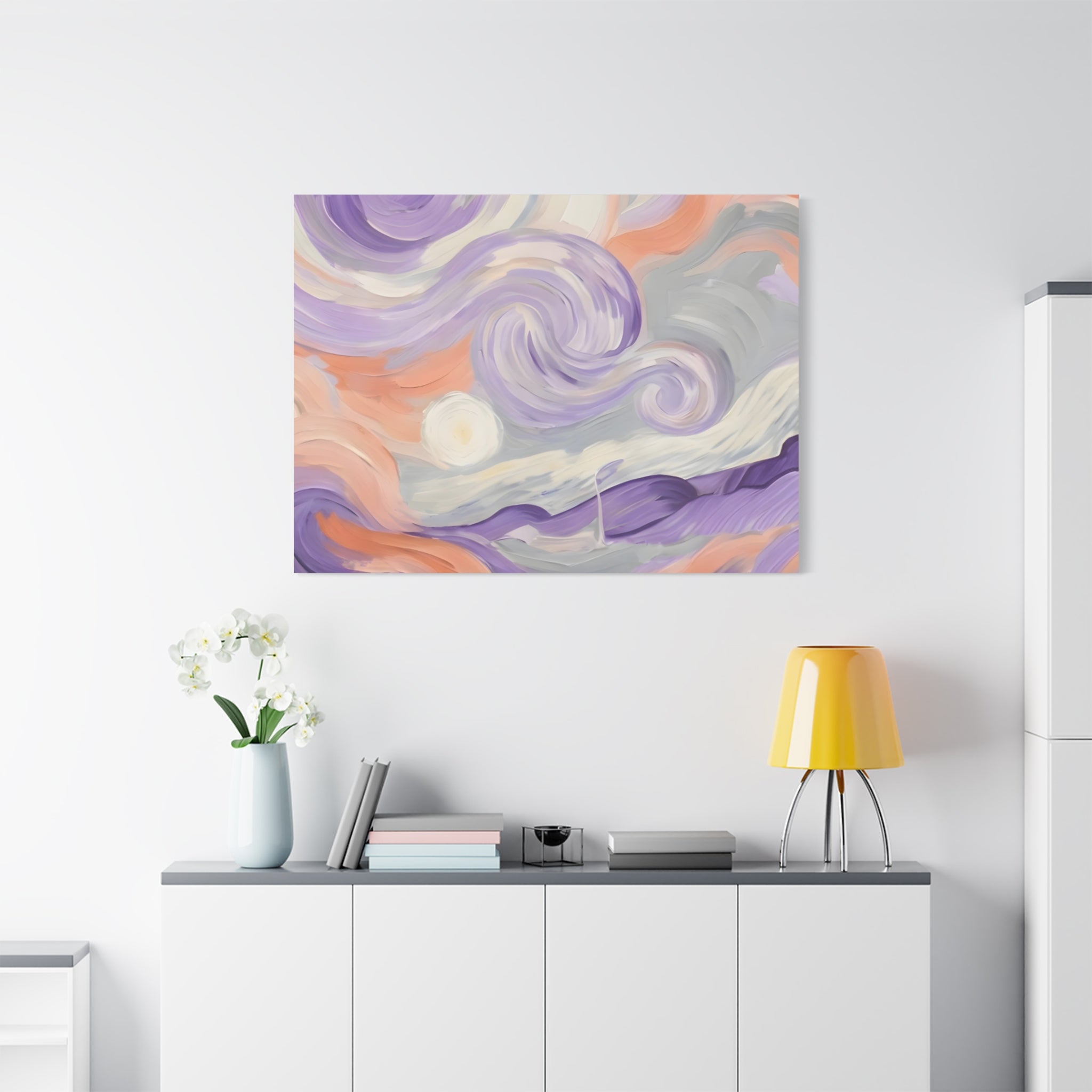 Abstract Swirl Canvas Art – Lavender & Peach Matte Stretched Canvas