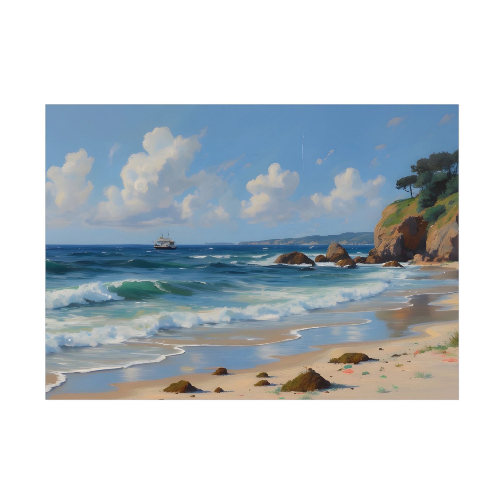Coastal Seascape Poster - Rolled Beach Print, Ocean Waves Wall Art