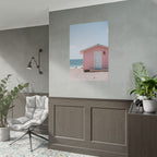 Roze strandhuisje als muurdecoratie - Poster 