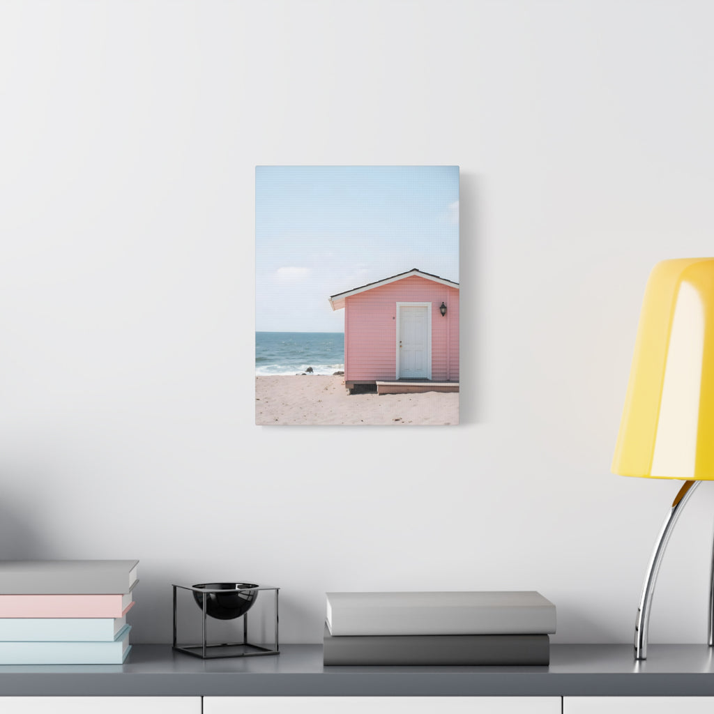 Pink Beach Cottage  Wall Art - Stretched Canvas