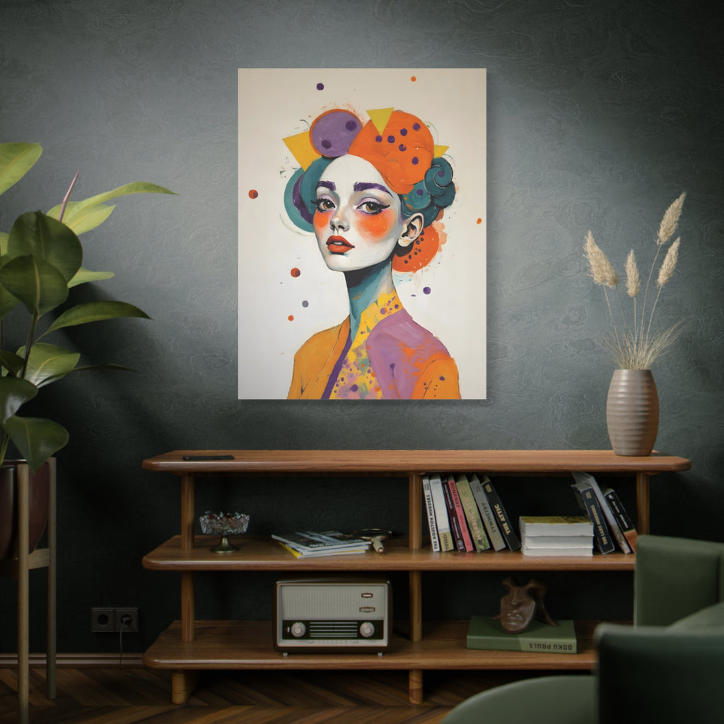 Colorful Portrait Art Canvas - Abstract Geisha Woman Matte Stretched Canvas