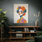 Colorful Portrait Art Canvas - Abstract Geisha Woman Matte Stretched Canvas