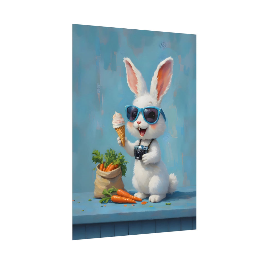 Blue Bunny Poster - Cute Sunglasses Rabbit Rolled Art Print