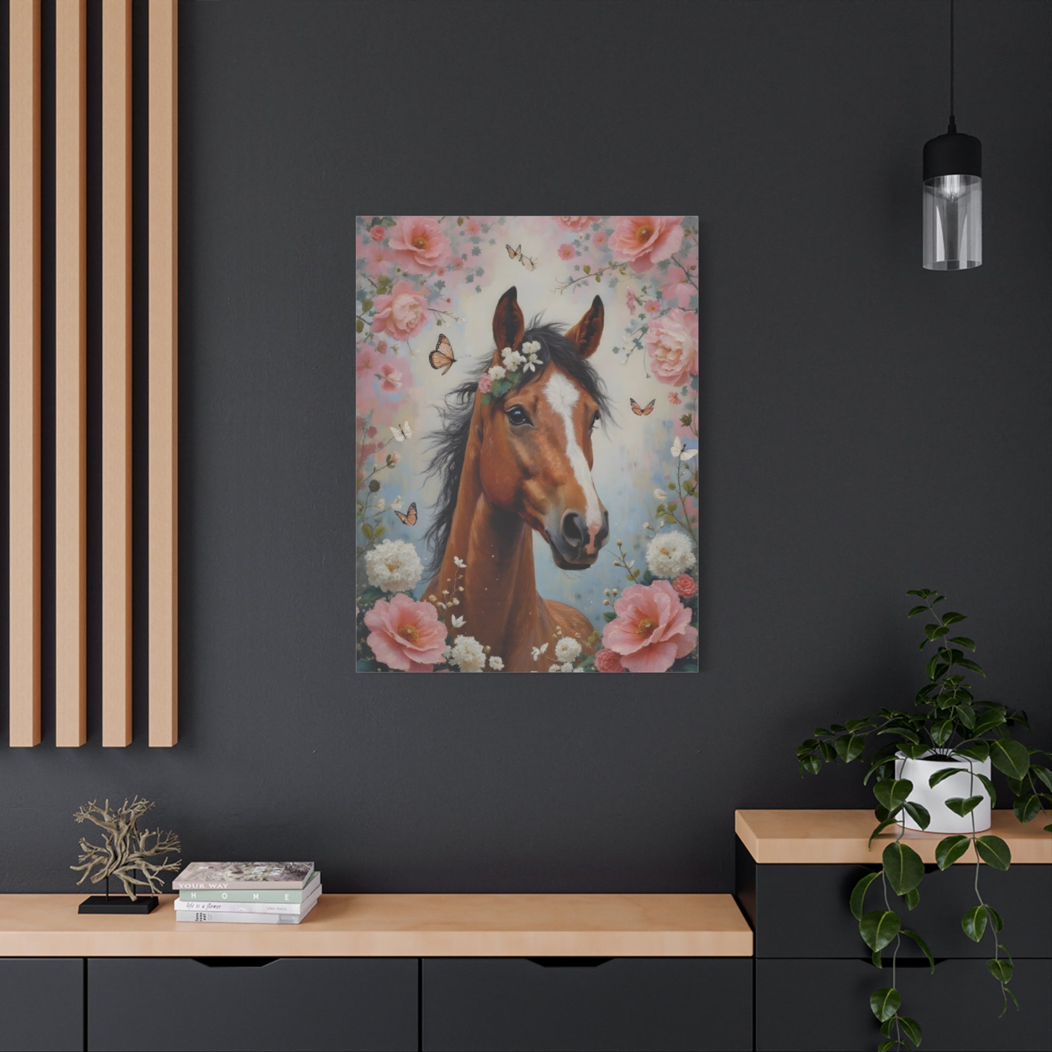 Floral Horse Portrait Canvas — Matte Stretched Wall Art
