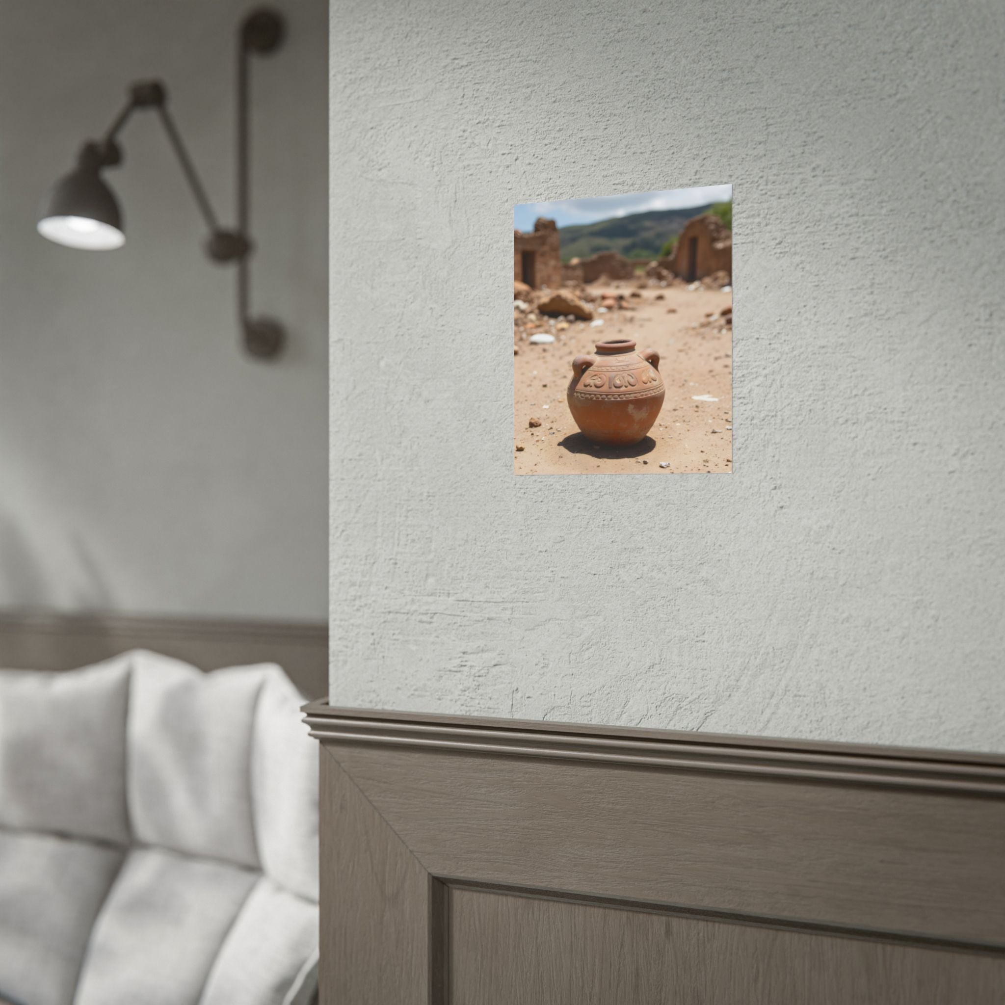 Rustieke terracotta bloempotwoestijnposter - opgerolde fotoafdruk