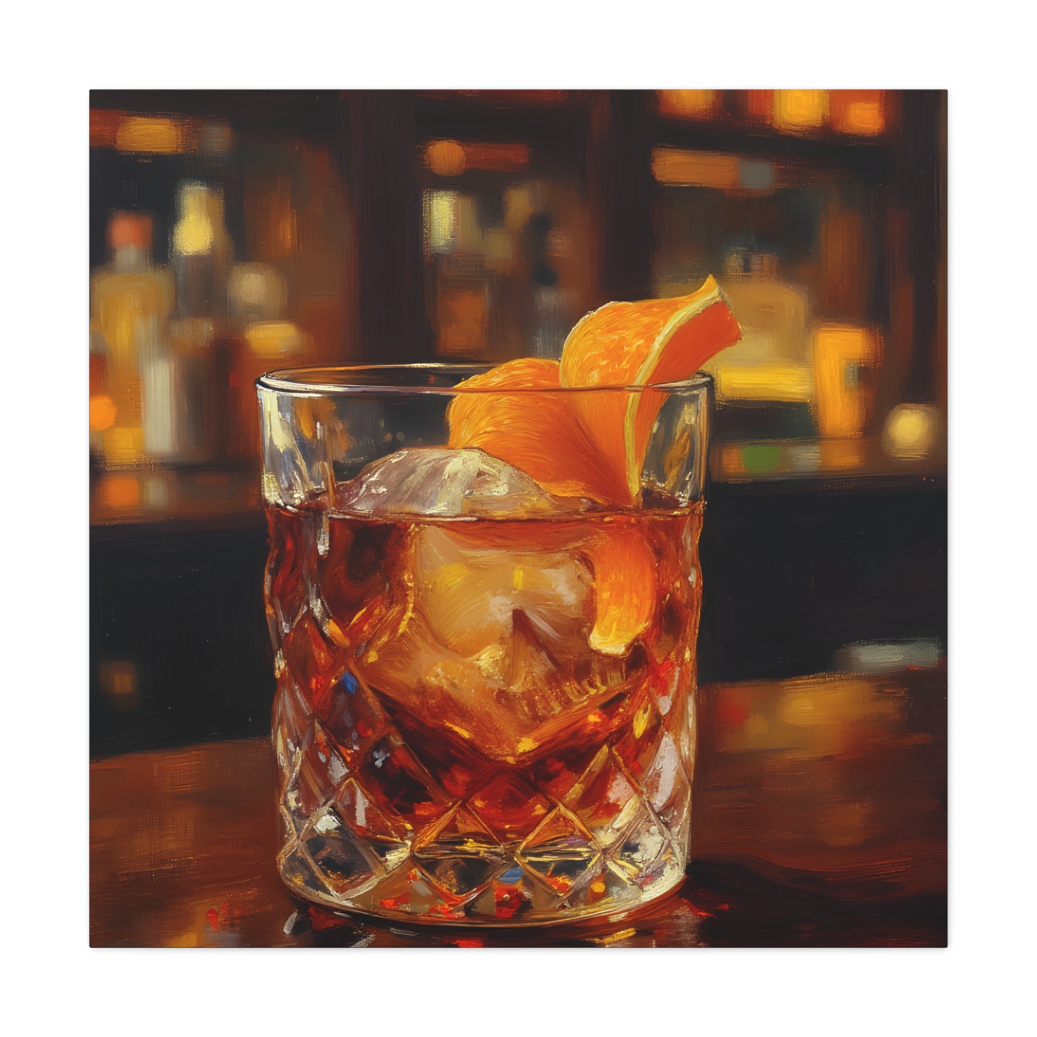 Whiskey on Ice – Wandbild auf mattem Keilrahmen – Bar- und Wohndekoration