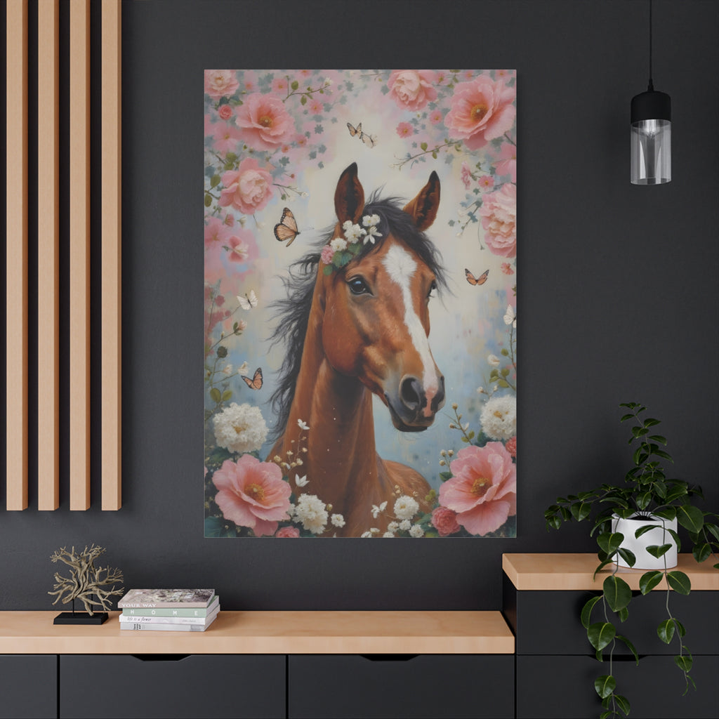 Floral Horse Portrait Canvas — Matte Stretched Wall Art