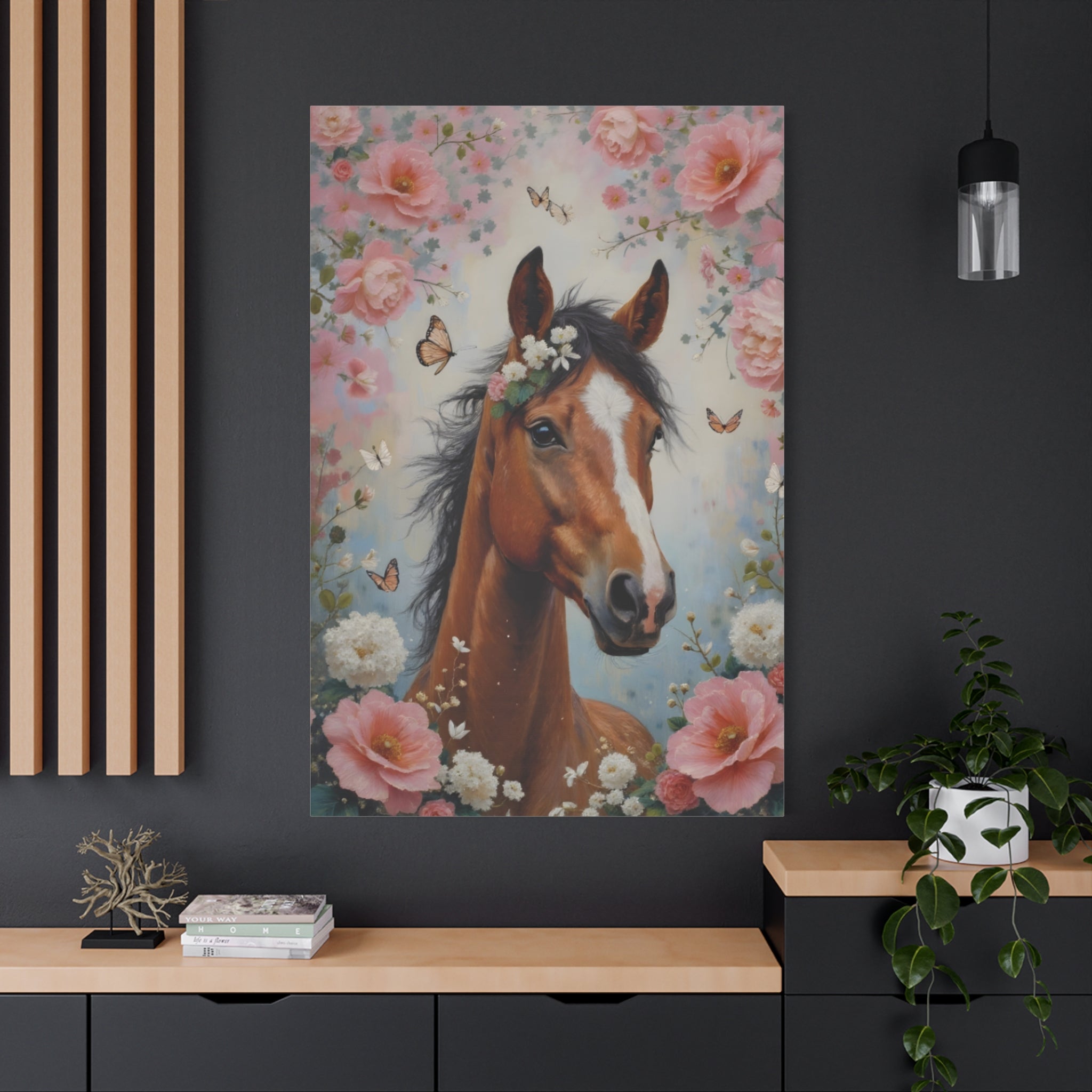 Floral Horse Portrait Canvas — Matte Stretched Wall Art