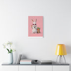 Pink Cute Bunny Canvas Wall Art — Cool Rabbit with Sunglasses, Ice Cream & Carrots (Matte Stretched)