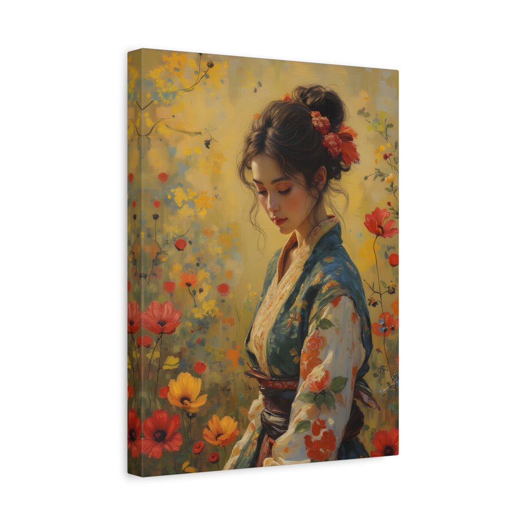 Asiatische Blumen-Dame, matte Leinwand-Wandkunst