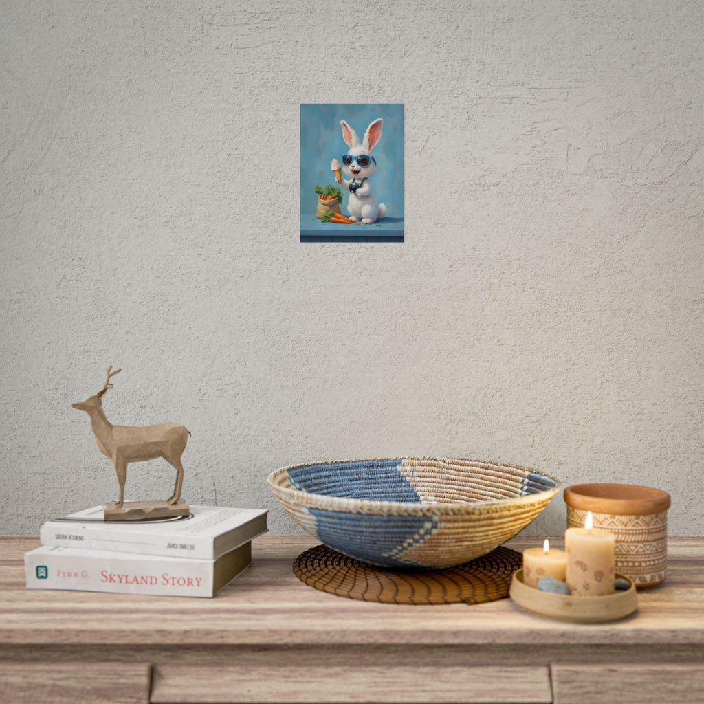 Blue Bunny Poster - Cute Sunglasses Rabbit Rolled Art Print