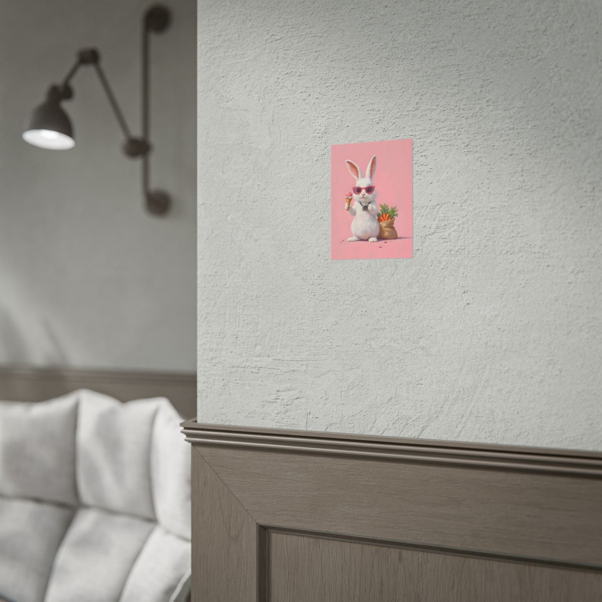 Pink Cute Bunny Poster – Pink Ice Cream Rabbit Wall Art