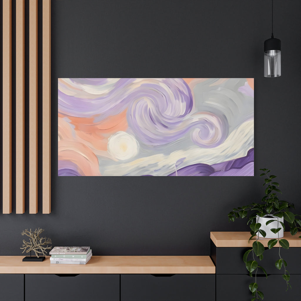 Abstract Swirl Canvas Art – Lavender & Peach Matte Stretched Canvas