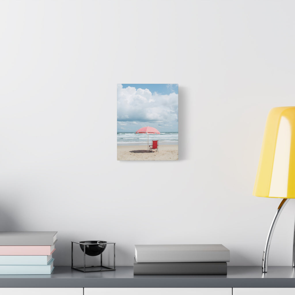 Sun-drenched beach memory with beach chair and umbrella Canvas Wall Art - Stretched Canvas