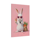 Pink Cute Bunny Canvas Wall Art — Cool Rabbit with Sunglasses, Ice Cream & Carrots (Matte Stretched)