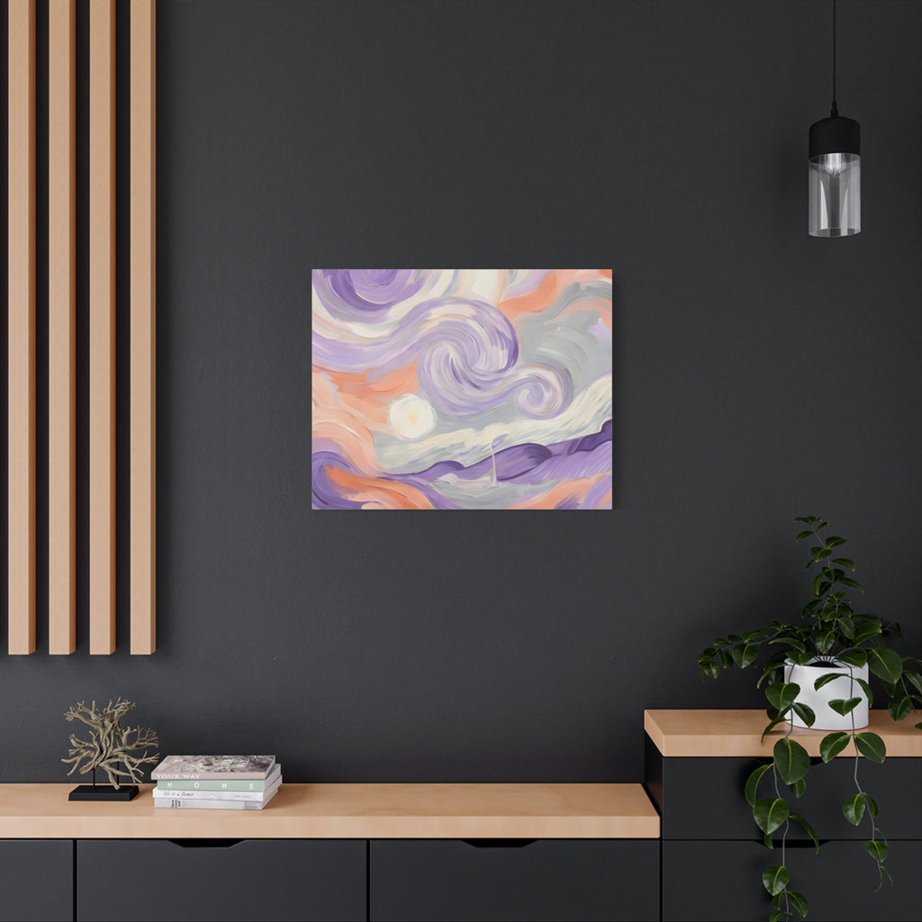 Abstract Swirl Canvas Art – Lavender & Peach Matte Stretched Canvas