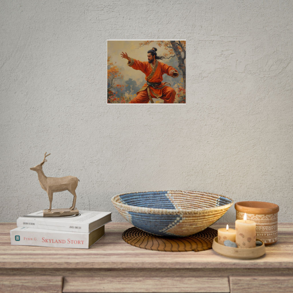 Martial Artist Art Poster - Warrior in Orange Traditional Kung Fu Wall Art