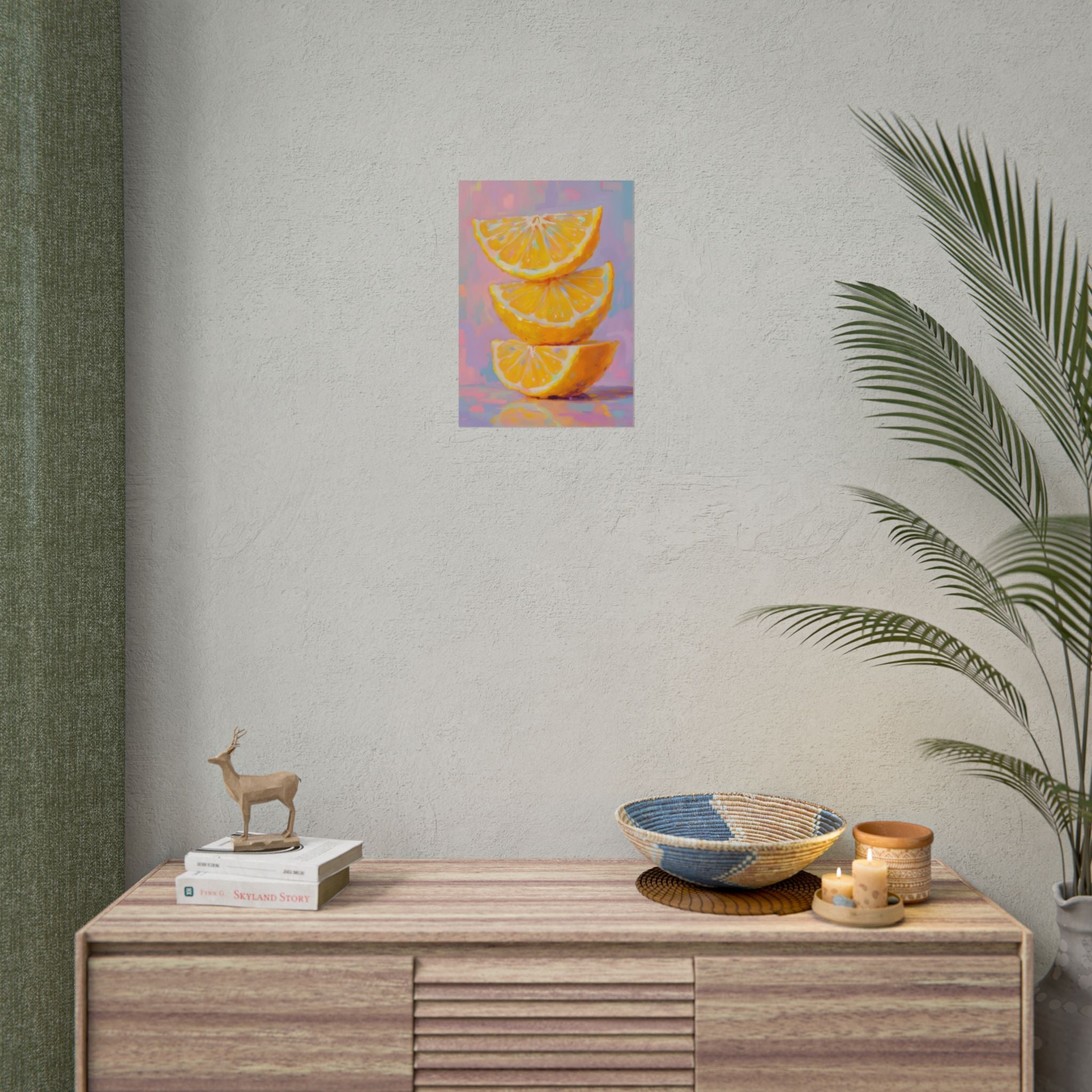 Citroenschijfjes - Muurdecoratie met gestapelde citroenen - Opgespannen poster 