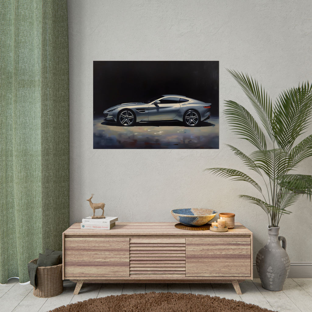 Sports Car Poster - Silver GT Automotive Art Print (Rolled Poster)