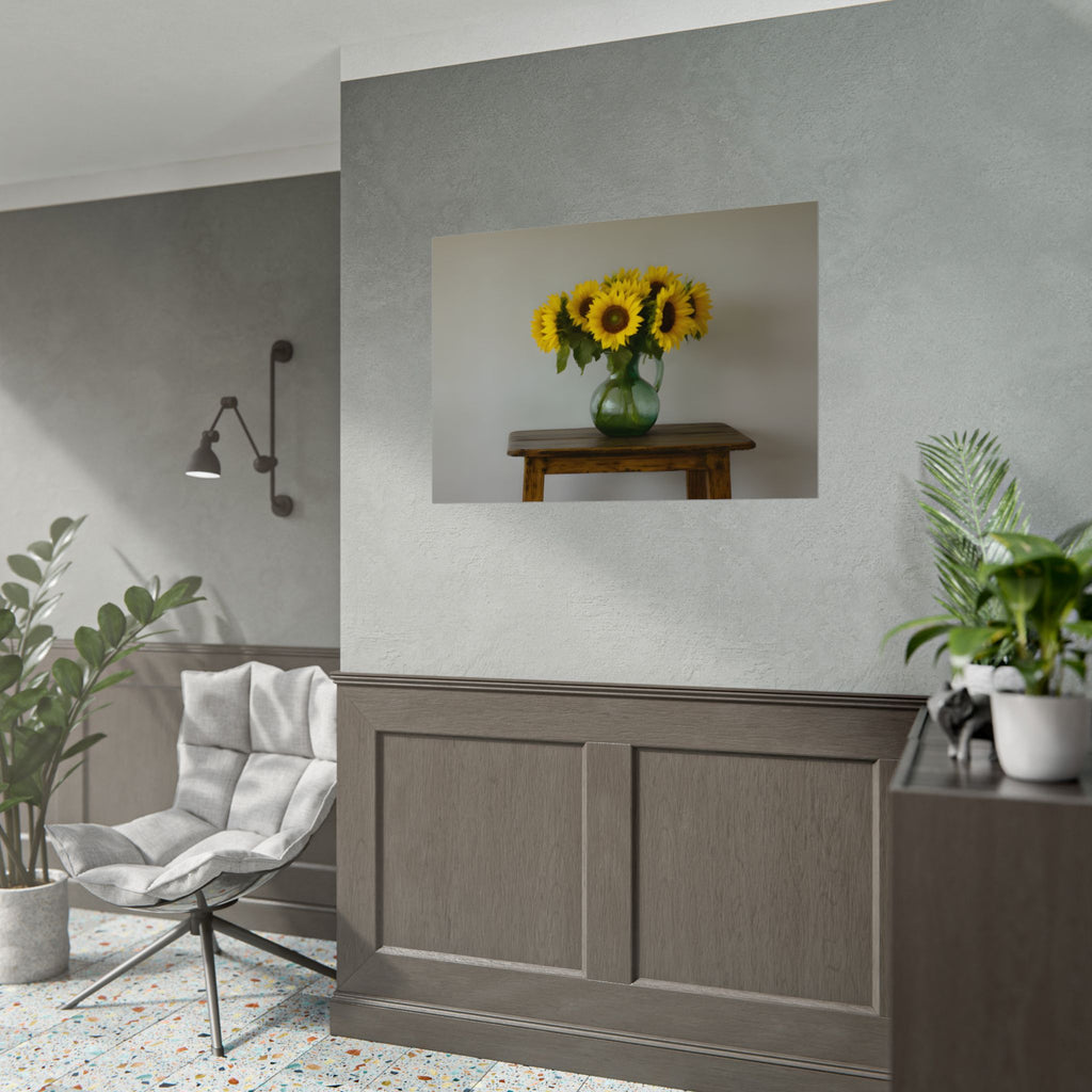 Zonnebloemen in een groene kruik - Muurdecoratie - Poster 