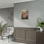 Wandbild mit Schmetterling auf rosa Rose - Poster 
