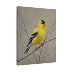 Goldfinch Wall Art Canvas — Yellow Songbird Painting on Branch, Matte Stretched Canvas