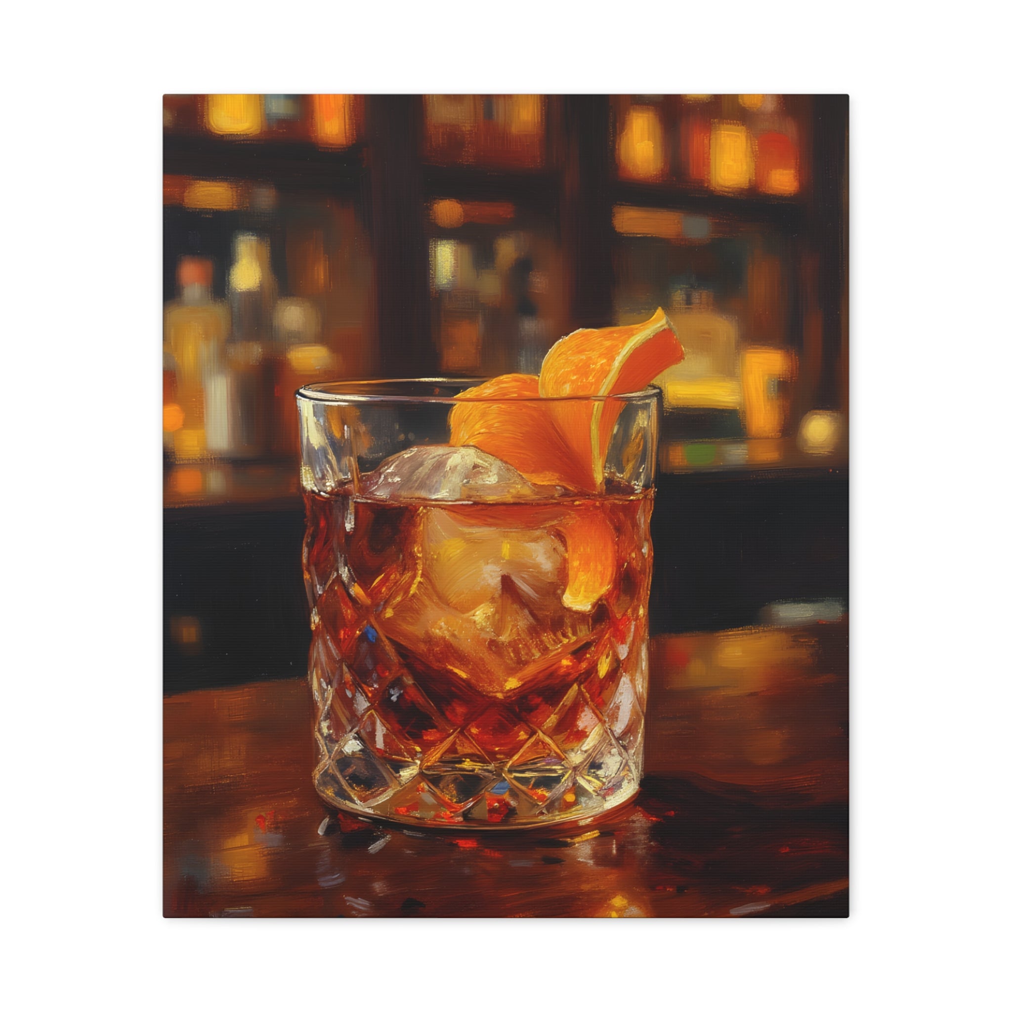 Whiskey on Ice – Wandbild auf mattem Keilrahmen – Bar- und Wohndekoration