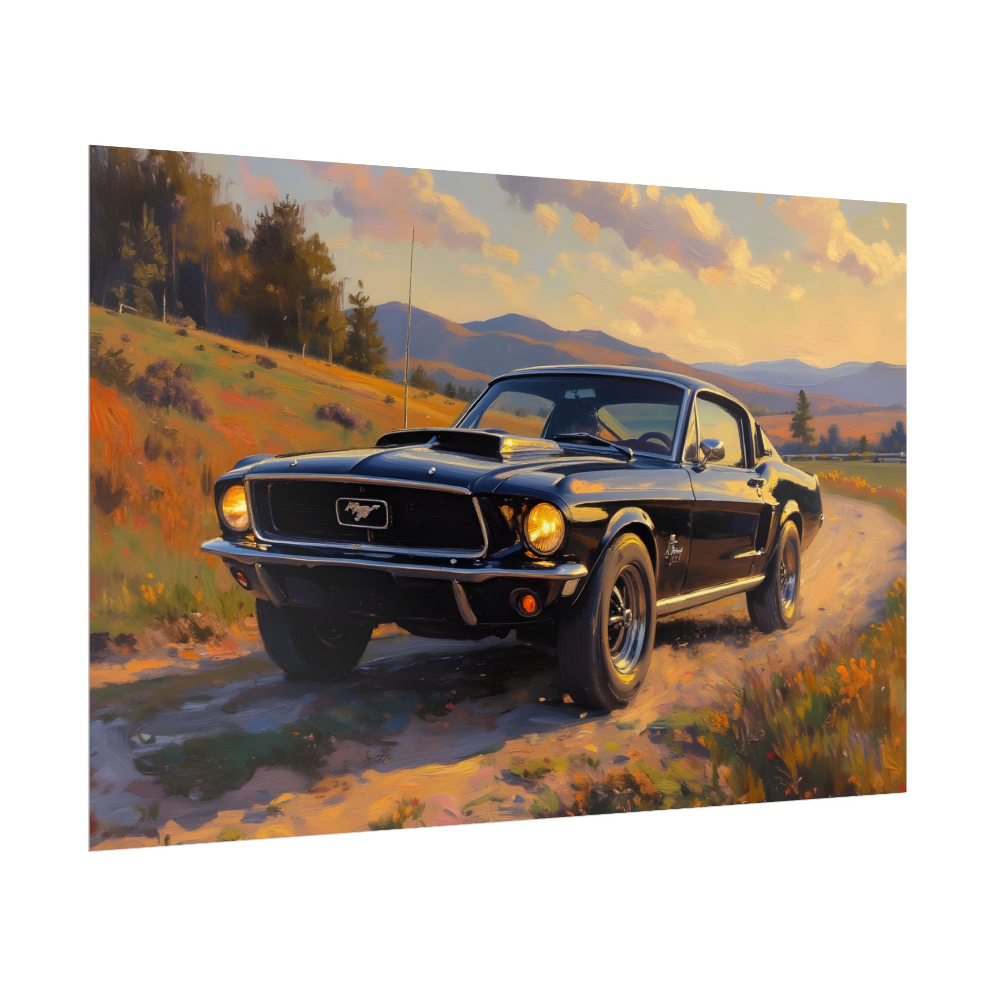 Vintage Mustang Sunset Wall Art - Classic Muscle Car - Poster
