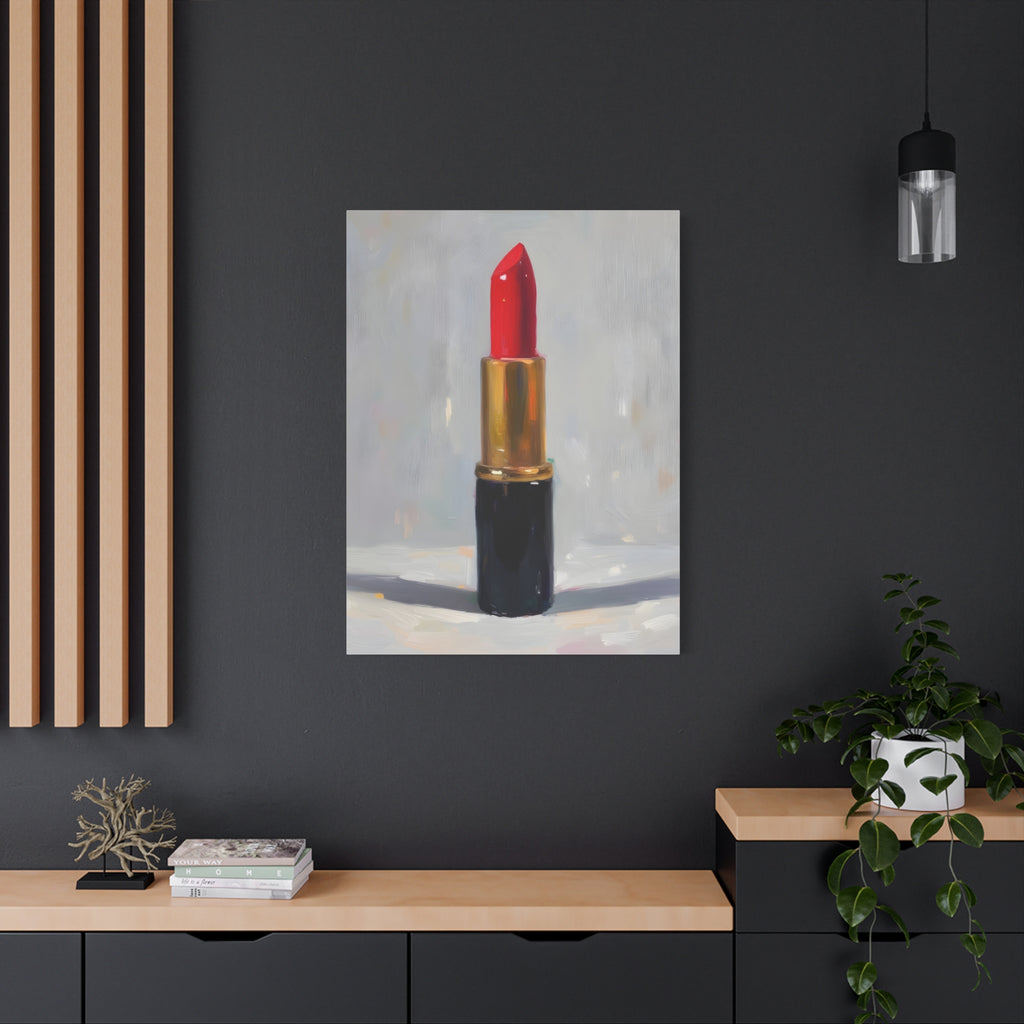 Red Lipstick Canvas Art — Cosmetic Pop Still Life Wall Decor