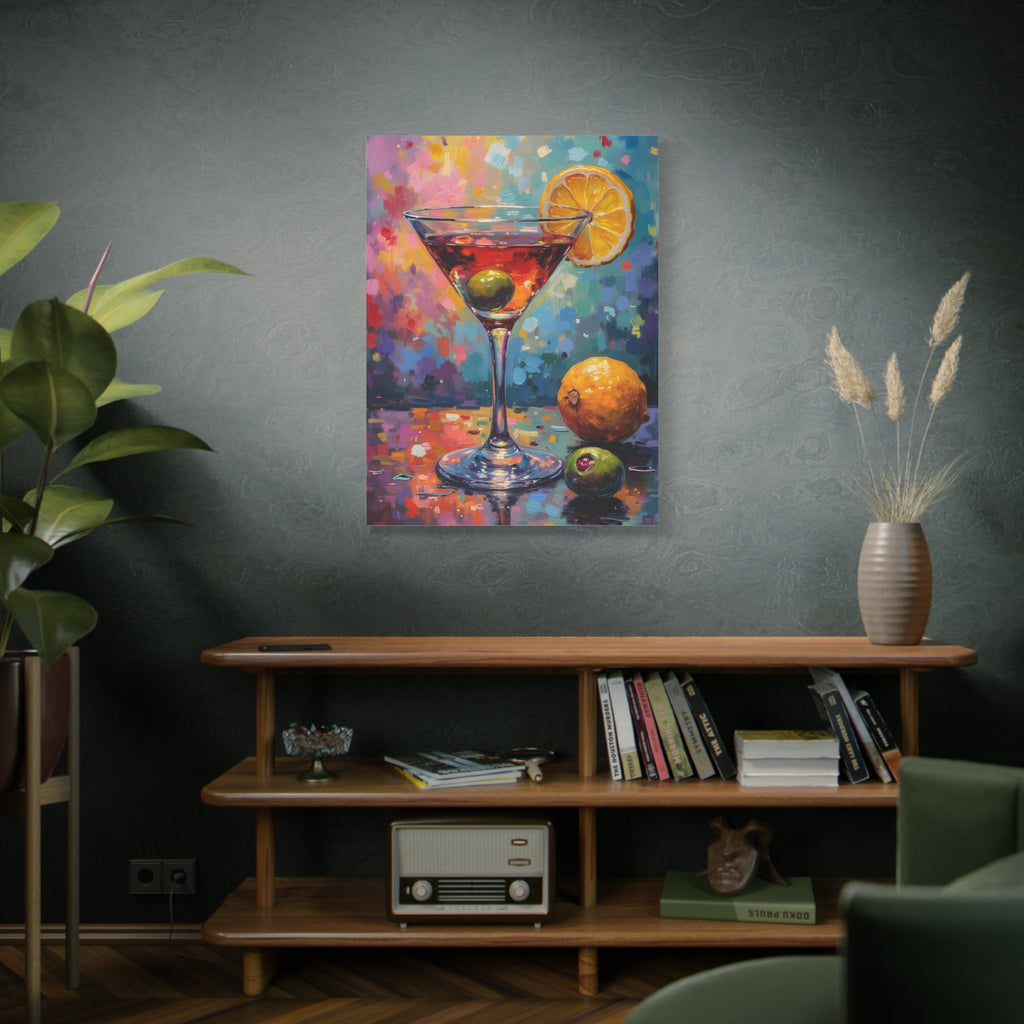 Buntes Martini-Glas-Leinwandbild mit matter Oberfläche - Keilrahmen