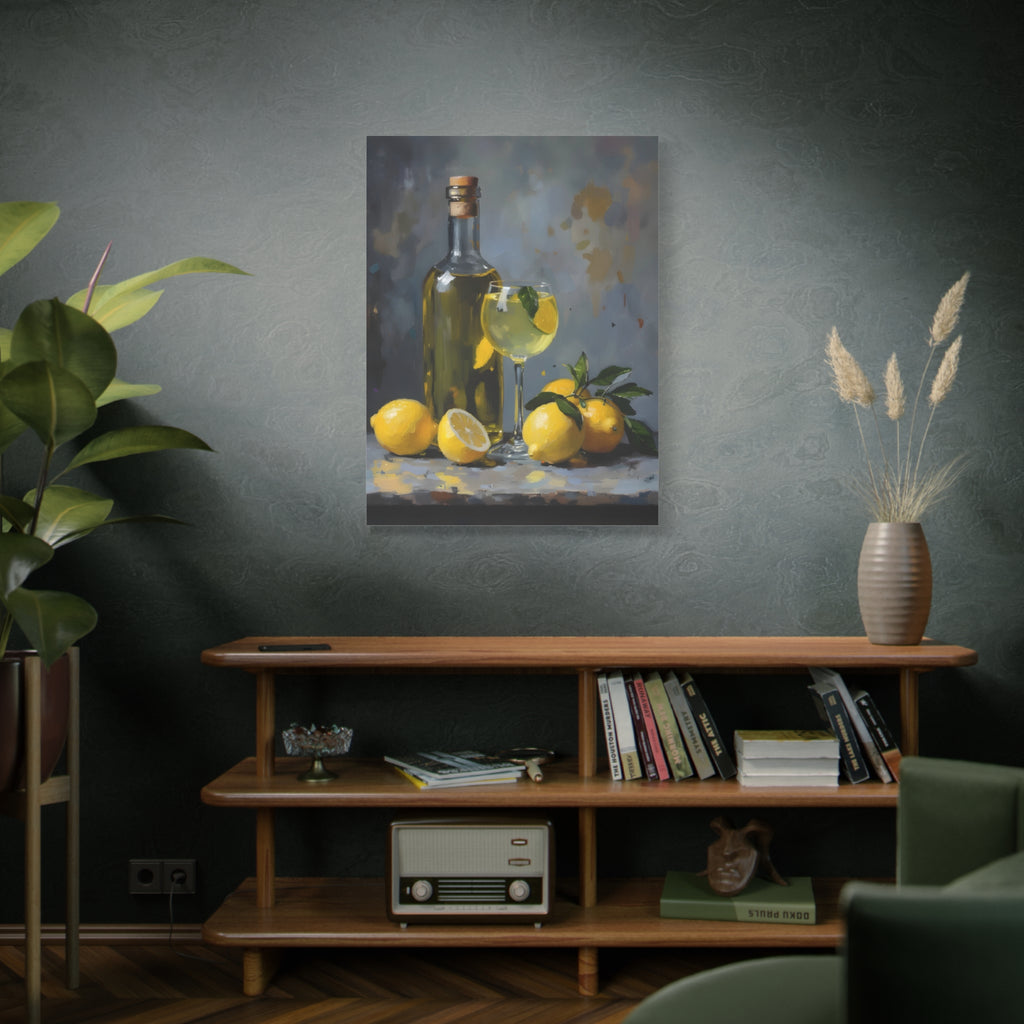 Limoncello with lemons Still Life Matte Canvas Wall Art