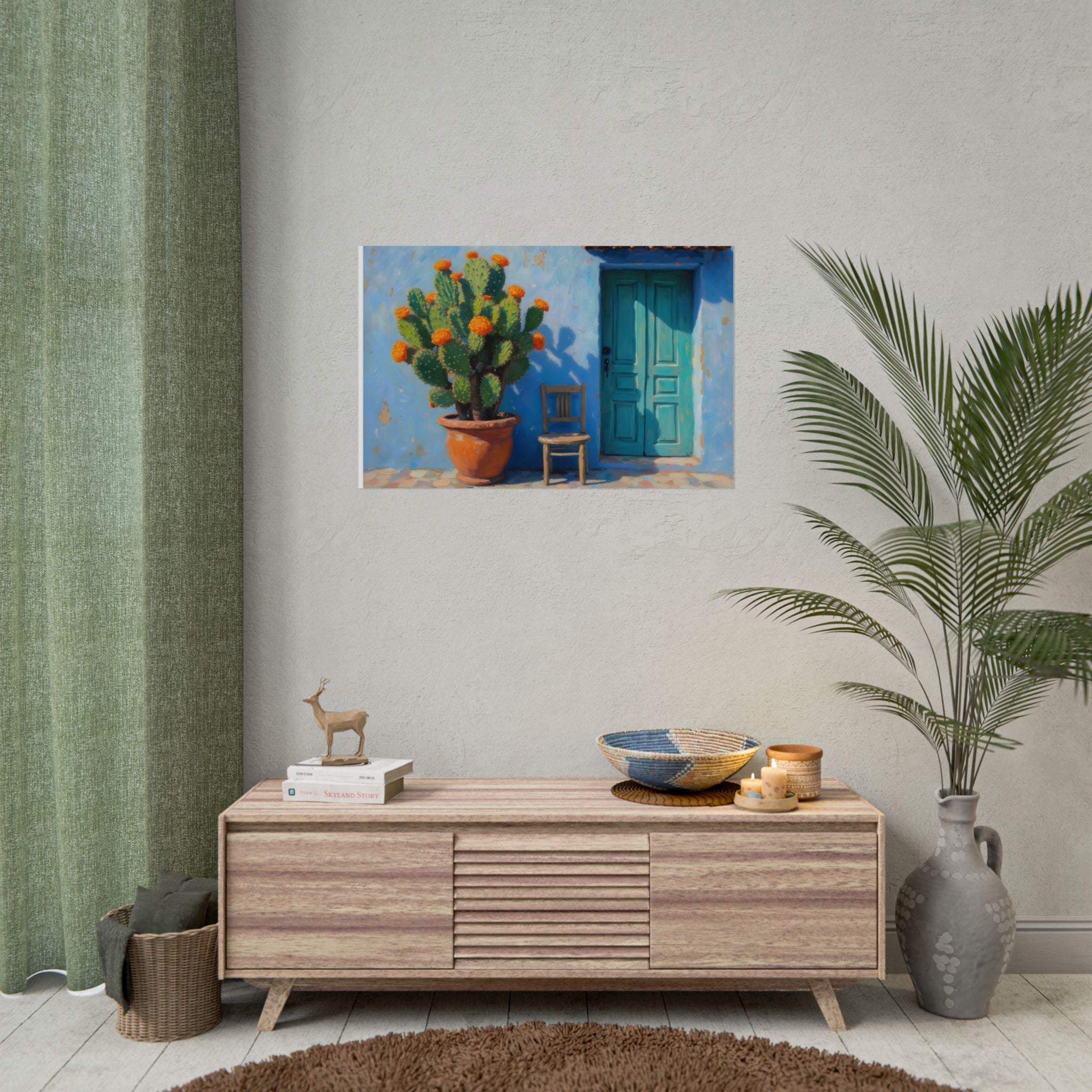 Cactus Courtyard Rolled Poster — Turquoise Door Desert Wall Art