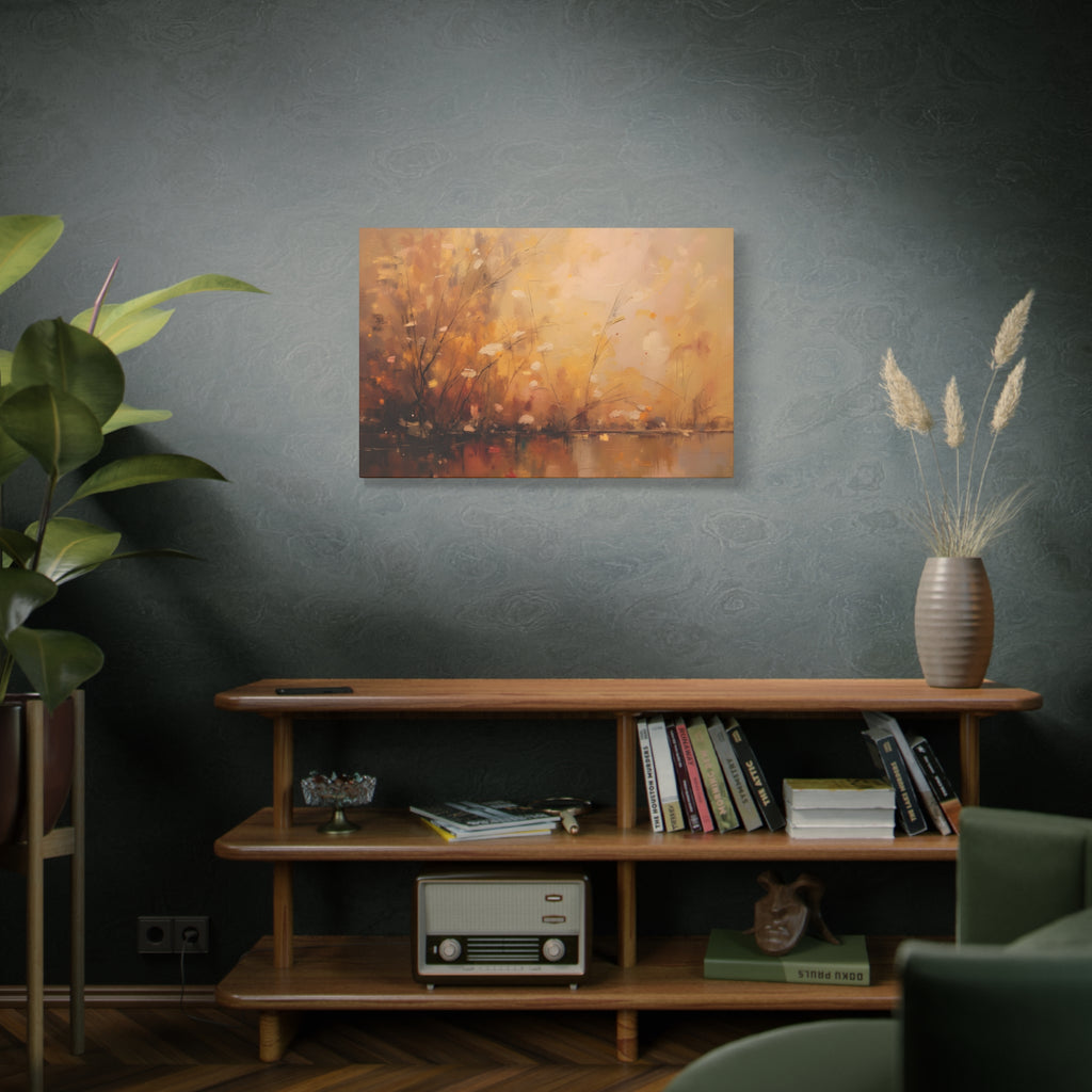 Abstracte muurdecoratie met gouden weidemotief - opgespannen canvas 