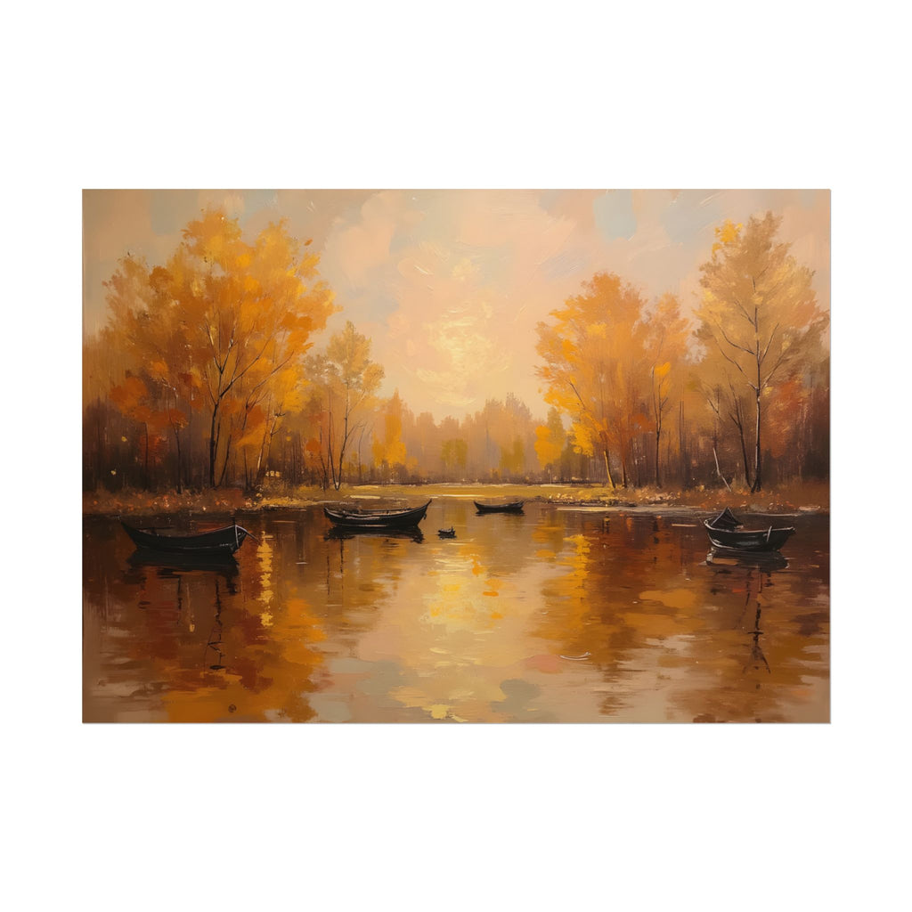 Herfst aan het meer met roeiboten - Poster 